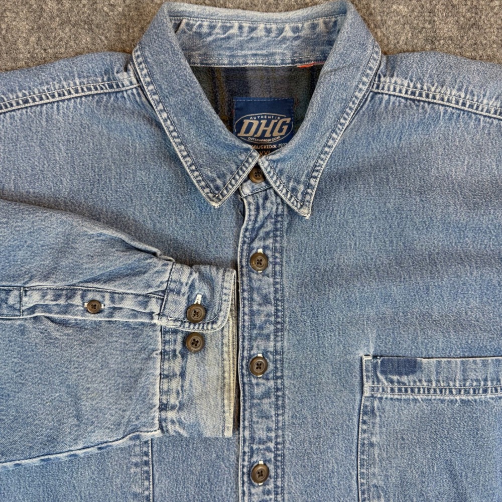 Vintage Dutch Harbor Gear DHG Denim Fleece Lined Shirt Jacket Mens XXL Blue